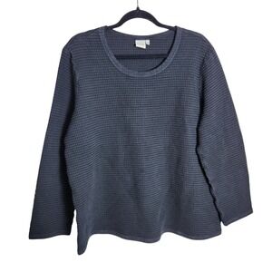 Focus Womens Waffle Knit Long Sleeve Cotton Thermal Top Gray Large